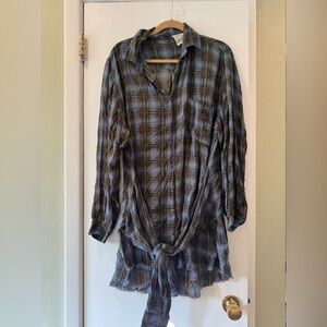 Free People Plaid Tunic in Blue and Brown
